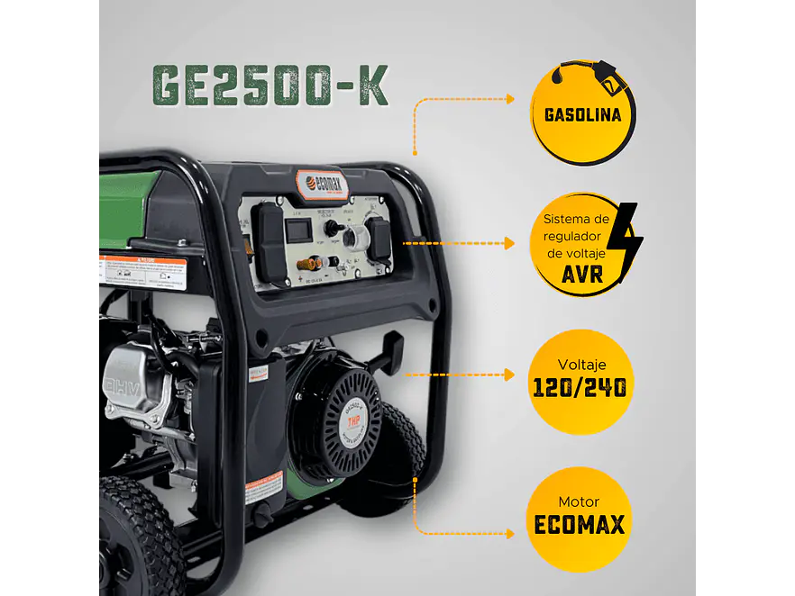 Planta Eléctrica Gasolina 2.4 kVA, 2400W Ecomax GE2500-K   - Foto 8 | aztools.co