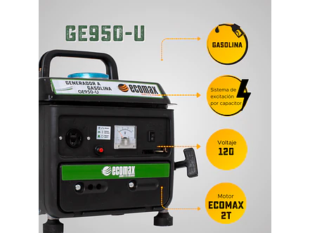 Planta Eléctrica Gasolina 0.9 kVA, 900W 2T Ecomax GE950-U  - Foto 6 | aztools.co