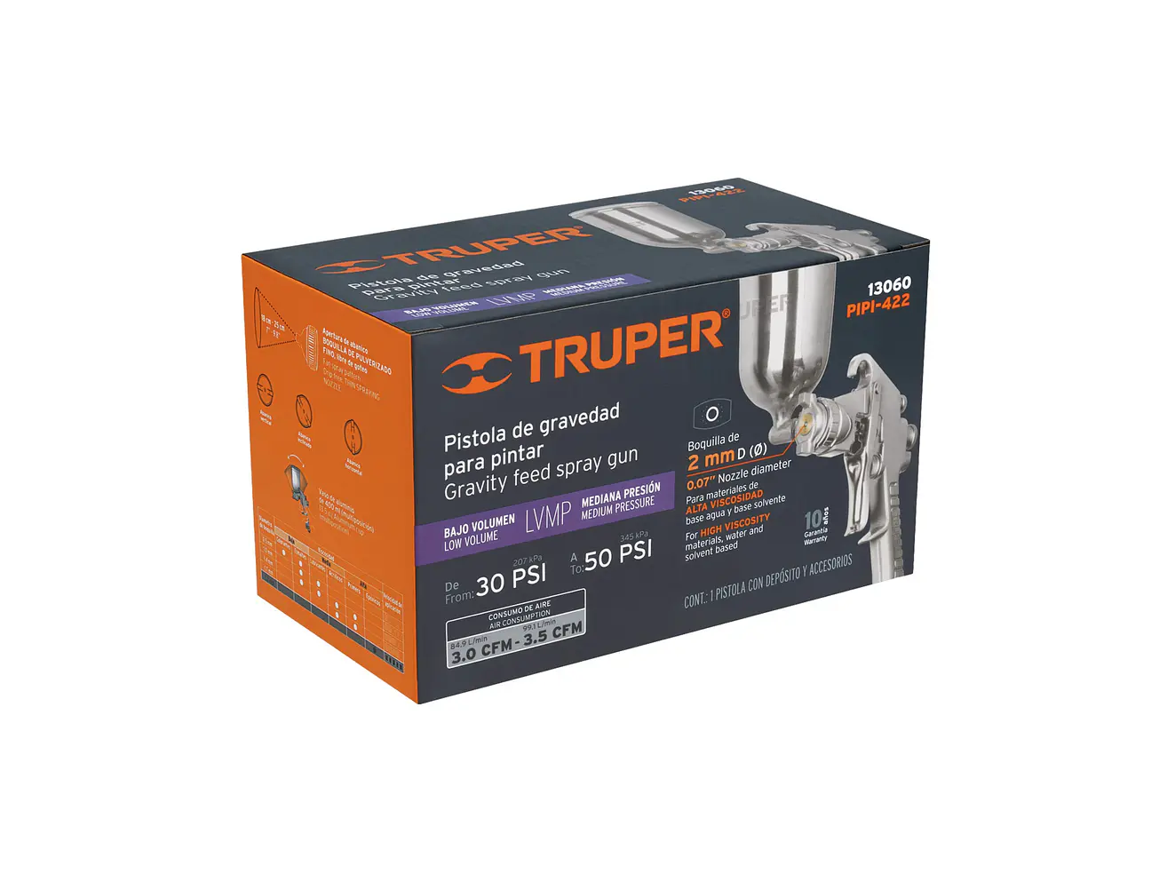 Pistola para pintar con compresor 2mm Truper 13060 LVMP - Foto 6 | aztools.co