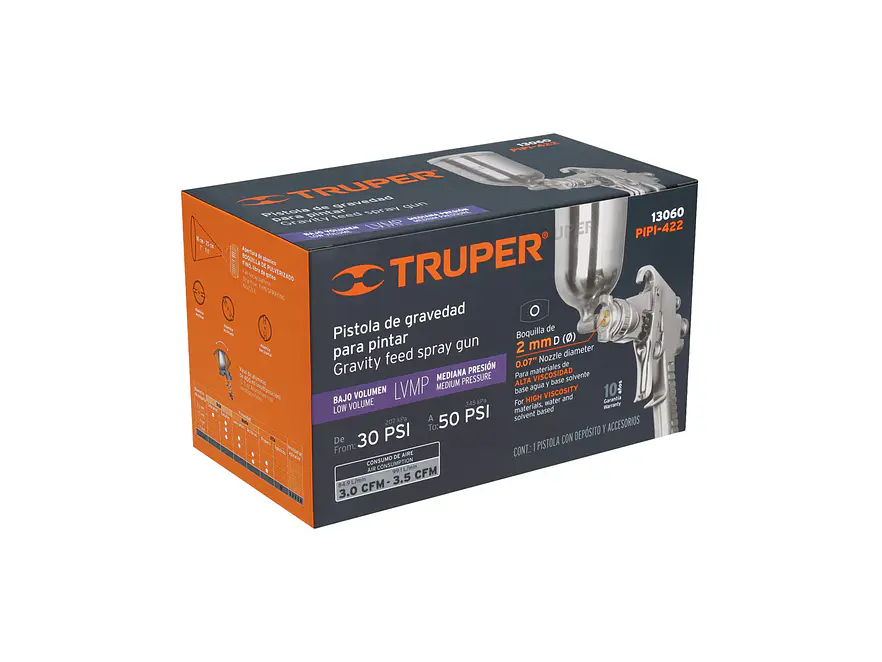 Pistola para pintar con compresor 2mm Truper 13060 LVMP - Foto 6 | aztools.co