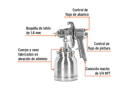 Pistola para pintar de baja presión 1.8mm Truper 14087 HVHP - Foto 3 | aztools.co