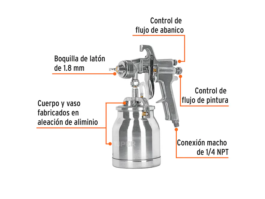 Pistola para pintar de baja presión 1.8mm Truper 14087 HVHP - Foto 3 | aztools.co