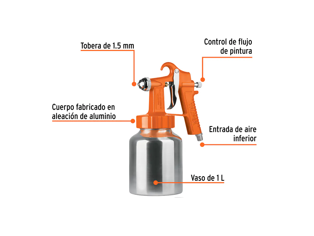 Pistola pintar baja presión Truper 19000 1.5mm  - Foto 6 | aztools.co