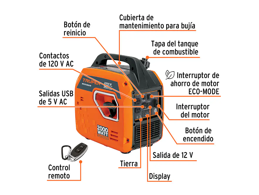 Planta Eléctrica Inverter Truper 103279 2.2kW 2,200 W Silenciosa con encendido remoto - Foto 2 | aztools.co