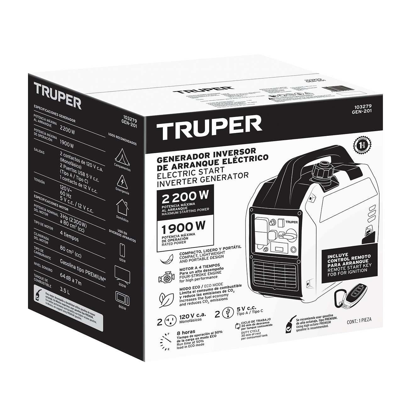 Planta Eléctrica Inverter Truper 103279 2.2kW 2,200 W Silenciosa con encendido remoto 6