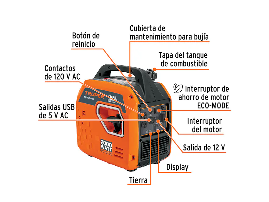 Planta Eléctrica Inverter Turper 103278 2.2kW 2,200 W  Silenciosa con encendido manual - Foto 2 | aztools.co