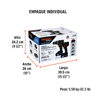 Combo Rotomartillo y Destornillador de Impacto Truper 102235, Motor Brushless y 300 Nm Torque