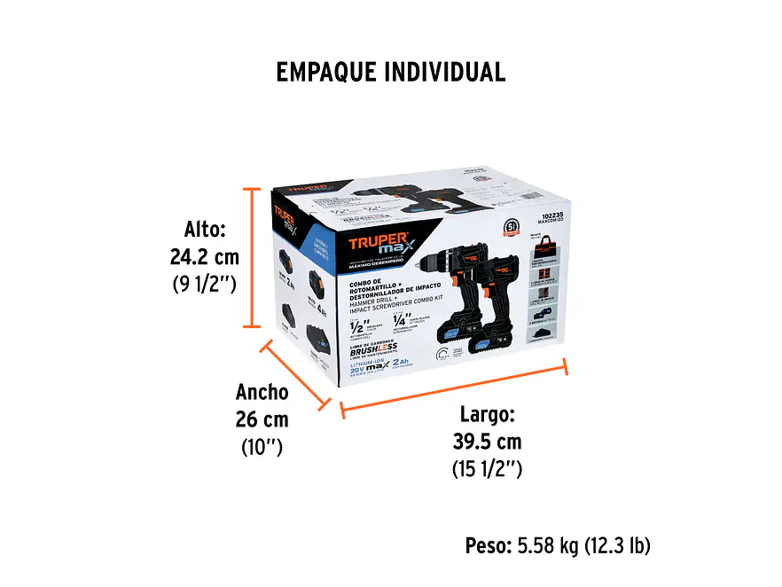 Combo Rotomartillo y Destornillador de Impacto Truper 102235, Motor Brushless y 300 Nm Torque - Foto 2 | aztools.co