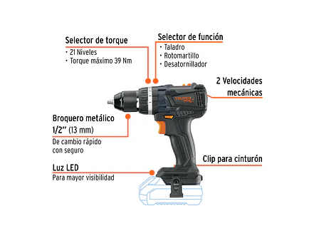 Taladro Inalámbrico TRUPER 101405 20V Brushless 1/2