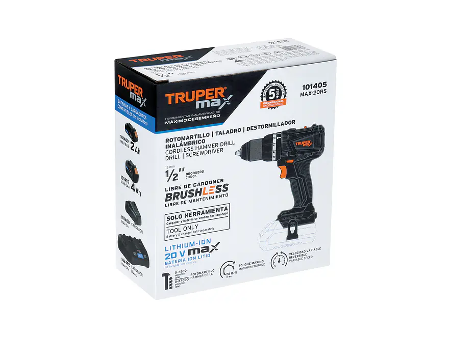 Taladro Inalámbrico TRUPER 101405 20V Brushless 1/2