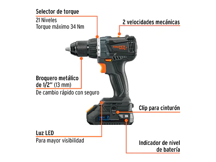 Taladro Inalámbrico TRUPER 101452 20V Brushless con 2 Baterías MAX-20T - Foto 3 | aztools.co