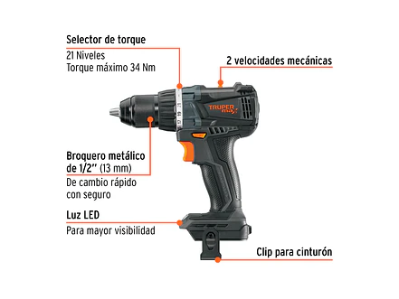 Taladro Inalámbrico TRUPER 101404 20V Brushless 1/2