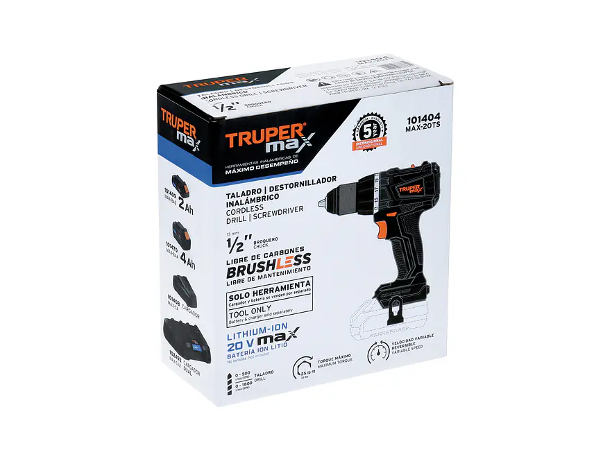 Taladro Inalámbrico TRUPER 101404 20V Brushless 1/2