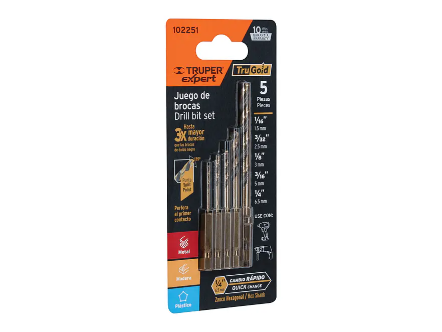 Juego de 5 Brocas HSS Truper 102251, para Metal, Cambio Rápido - Envío a todo Colombia | aztools.co