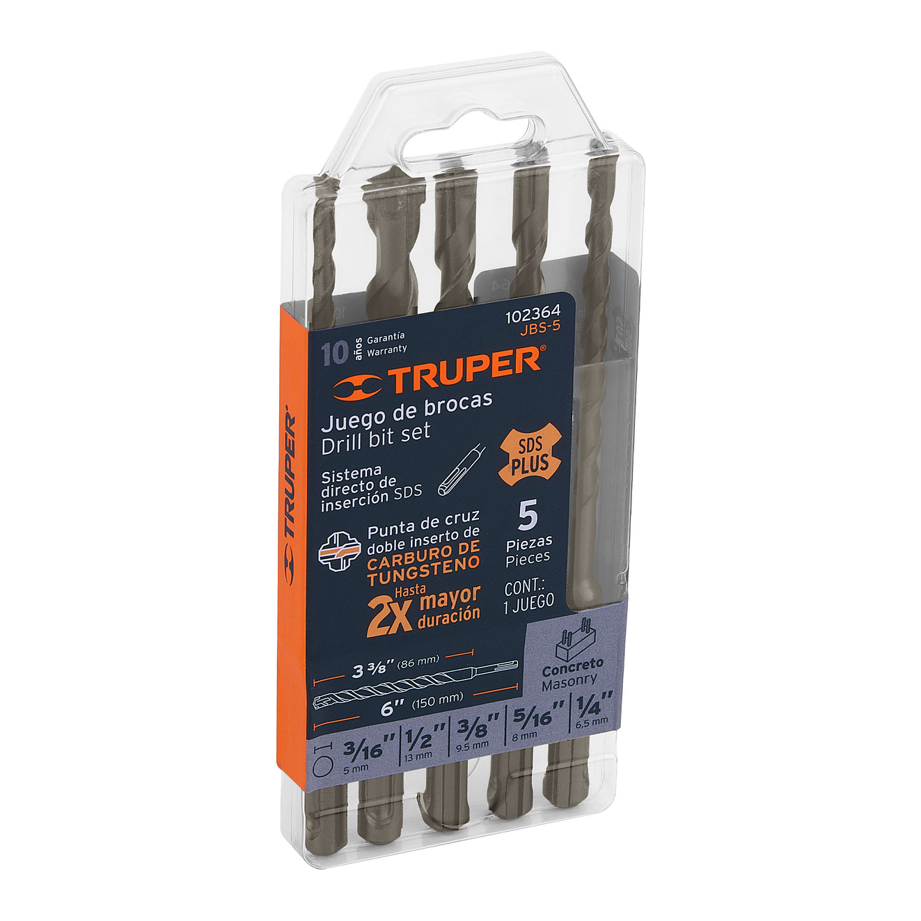 Juego de 5 Brocas SDS Plus Truper 102364, para Concreto 1