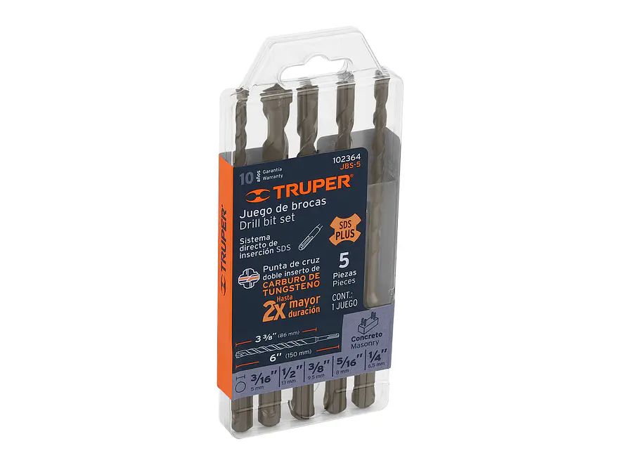 Juego de 5 Brocas SDS Plus Truper 102364, para Concreto - Foto 1 | aztools.co