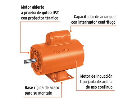 Motor Eléctrico Monofásico Truper 102310, 3/4 HP, Alta Velocidad - Foto 2 | aztools.co