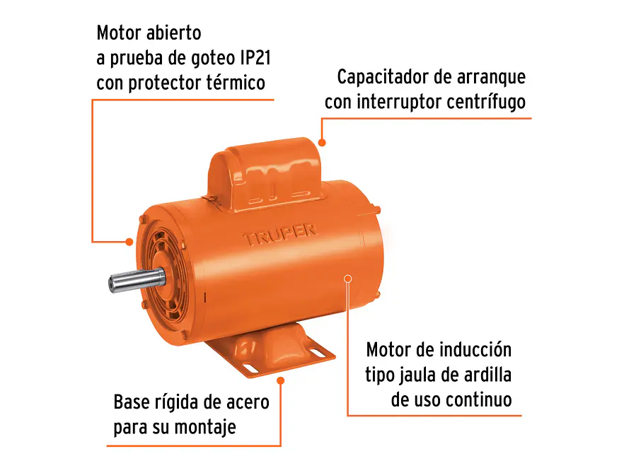 Motor Eléctrico Monofásico Truper 102310, 3/4 HP, Alta Velocidad - Foto 2 | aztools.co