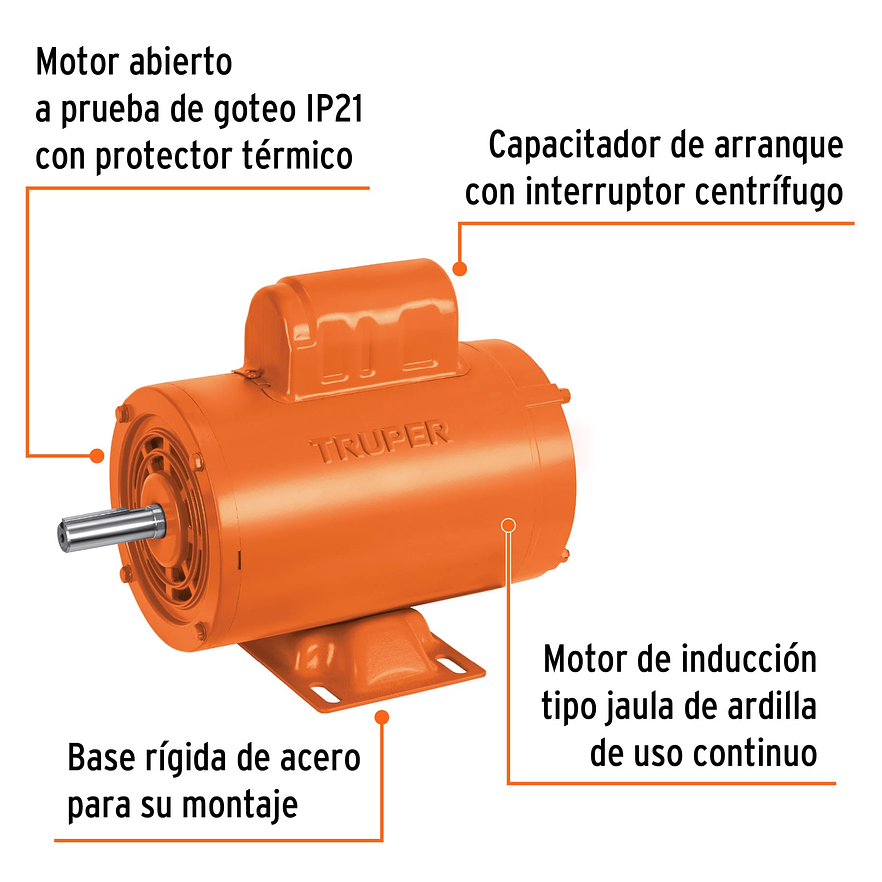 Motor Eléctrico Monofásico Truper 102310, 3/4 HP, Alta Velocidad - Foto 2 | aztools.co