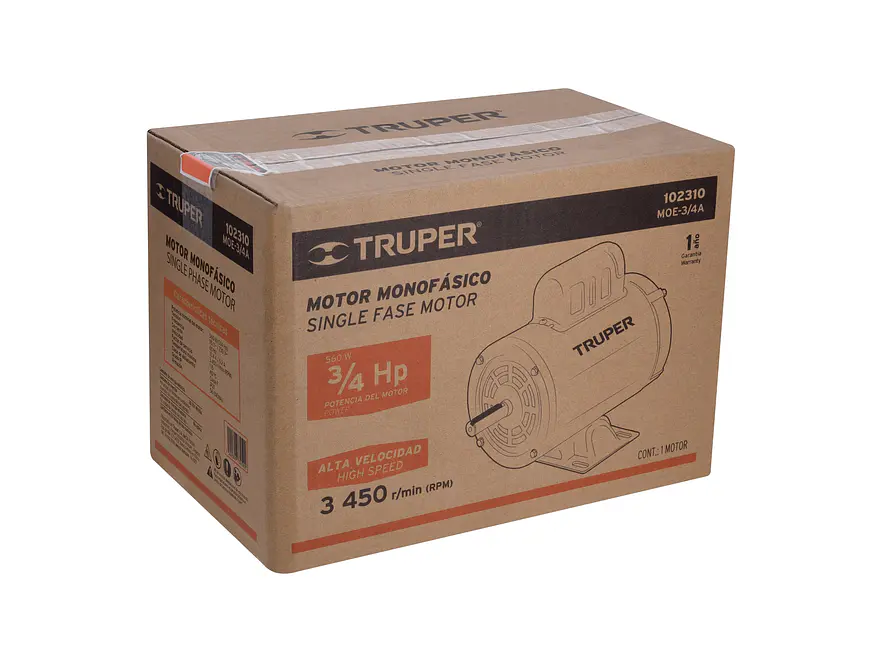 Motor Eléctrico Monofásico Truper 102310, 3/4 HP, Alta Velocidad - Foto 3 | aztools.co