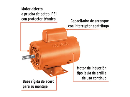 Motor Eléctrico Monofásico Truper 102303, 1/2 HP, Baja Velocidad - Foto 3 | aztools.co
