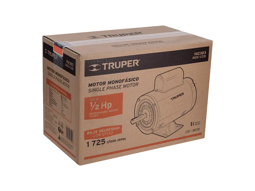 Motor Eléctrico Monofásico Truper 102303, 1/2 HP, Baja Velocidad - Foto 4 | aztools.co