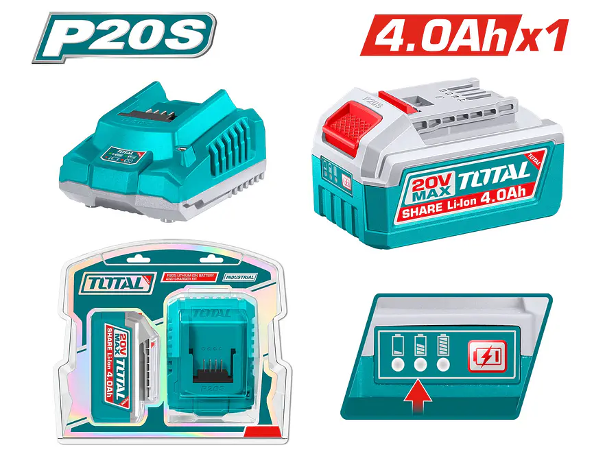 Kit Batería 4.0Ah + Cargador 20V Industrial TOTAL UTFBCPK1012 - Envío a todo Colombia | aztools.co