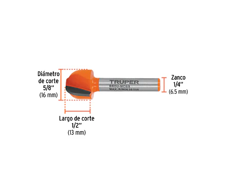 Fresa para Ruteadora Truper 102722, Media Caña, 5/8