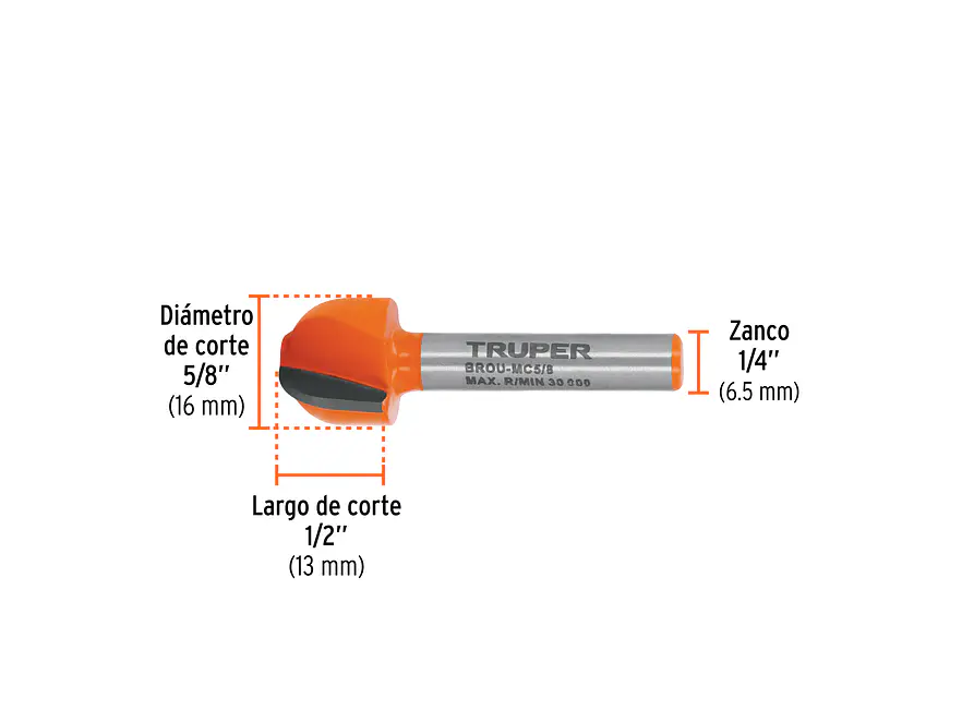 Fresa para Ruteadora Truper 102722, Media Caña, 5/8