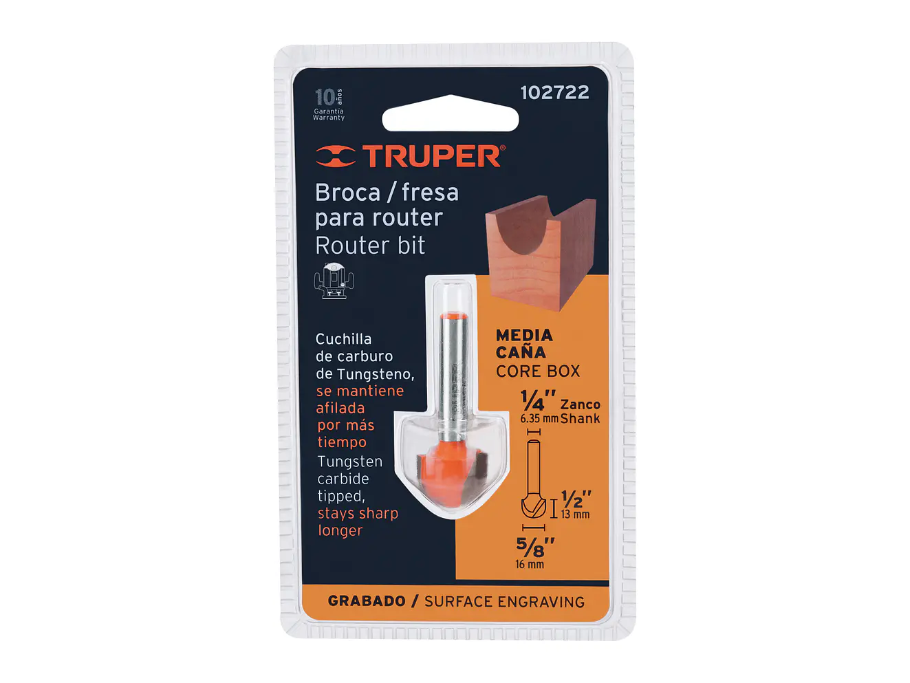 Fresa para Ruteadora Truper 102722, Media Caña, 5/8