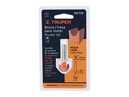 Fresa para Ruteadora Truper 102722, Media Caña, 5/8