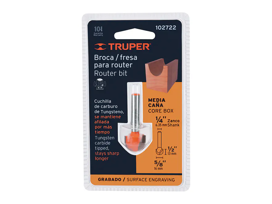 Fresa para Ruteadora Truper 102722, Media Caña, 5/8