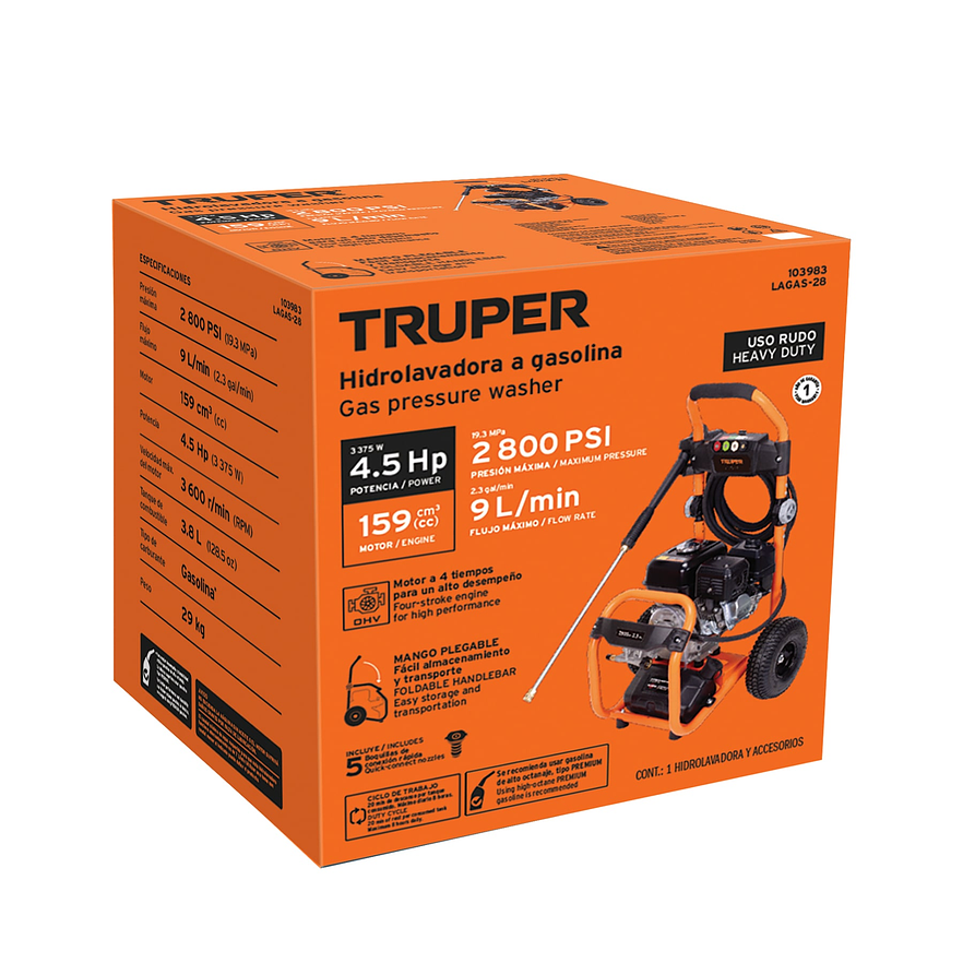 Hidrolavadora a Gasolina Truper 103983, 2,800 PSI 5