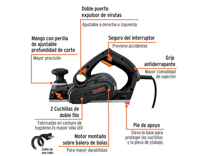 Cepillo Eléctrico Industrial Truper 102800, 3-1/4
