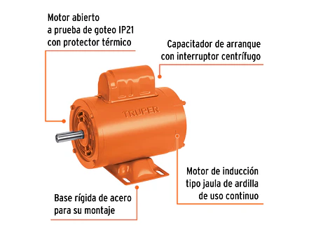 Motor Eléctrico Monofásico Truper 102309, 1/2 HP, Alta Velocidad - Foto 3 | aztools.co