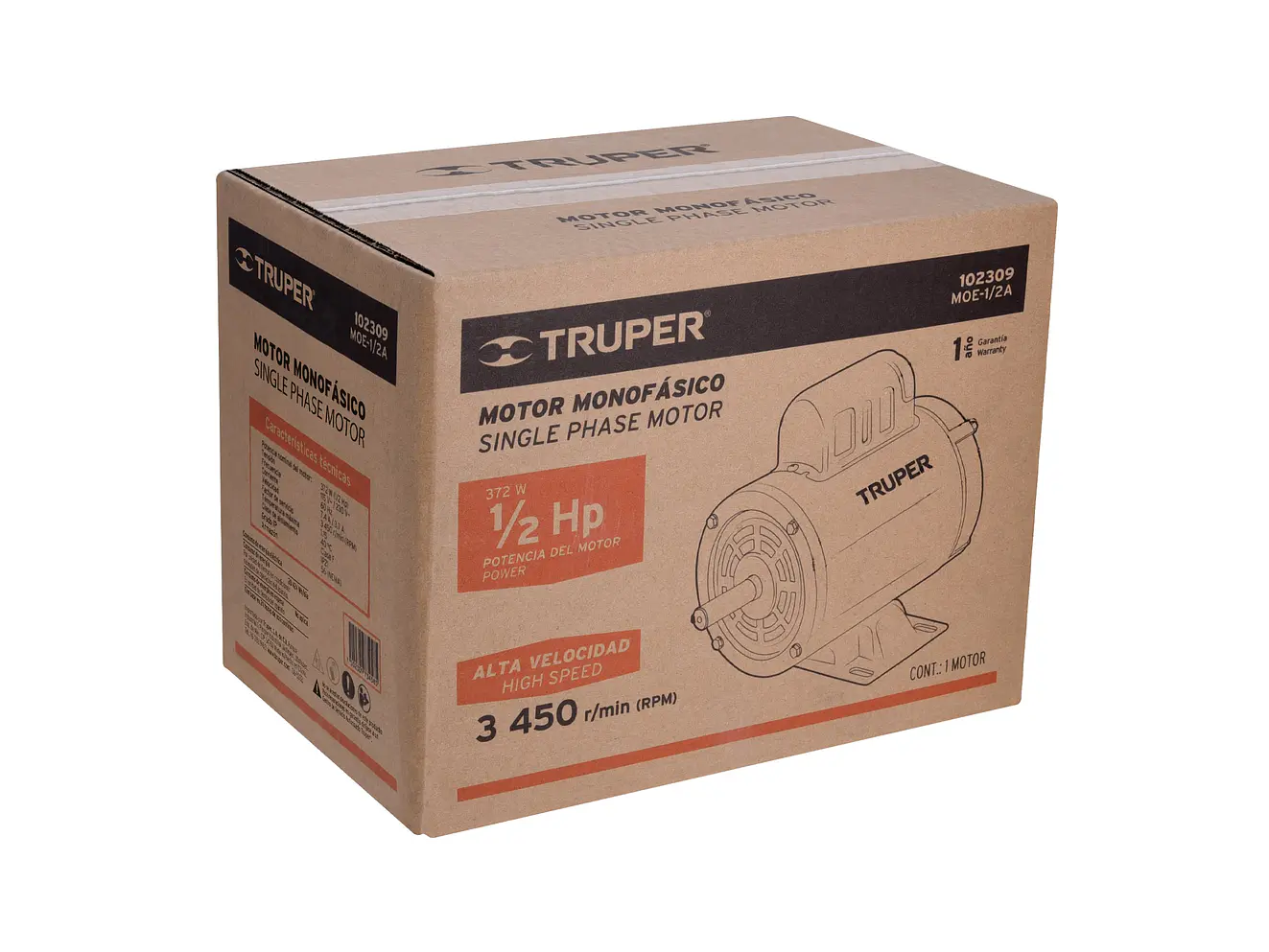 Motor Eléctrico Monofásico Truper 102309, 1/2 HP, Alta Velocidad - Foto 4 | aztools.co
