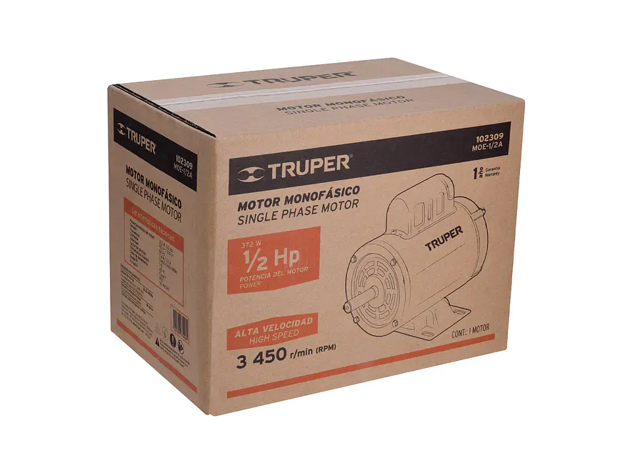 Motor Eléctrico Monofásico Truper 102309, 1/2 HP, Alta Velocidad - Foto 4 | aztools.co