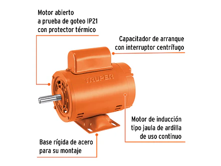 Motor Eléctrico Monofásico Truper 102301, 1/4 HP, Baja Velocidad - Foto 3 | aztools.co