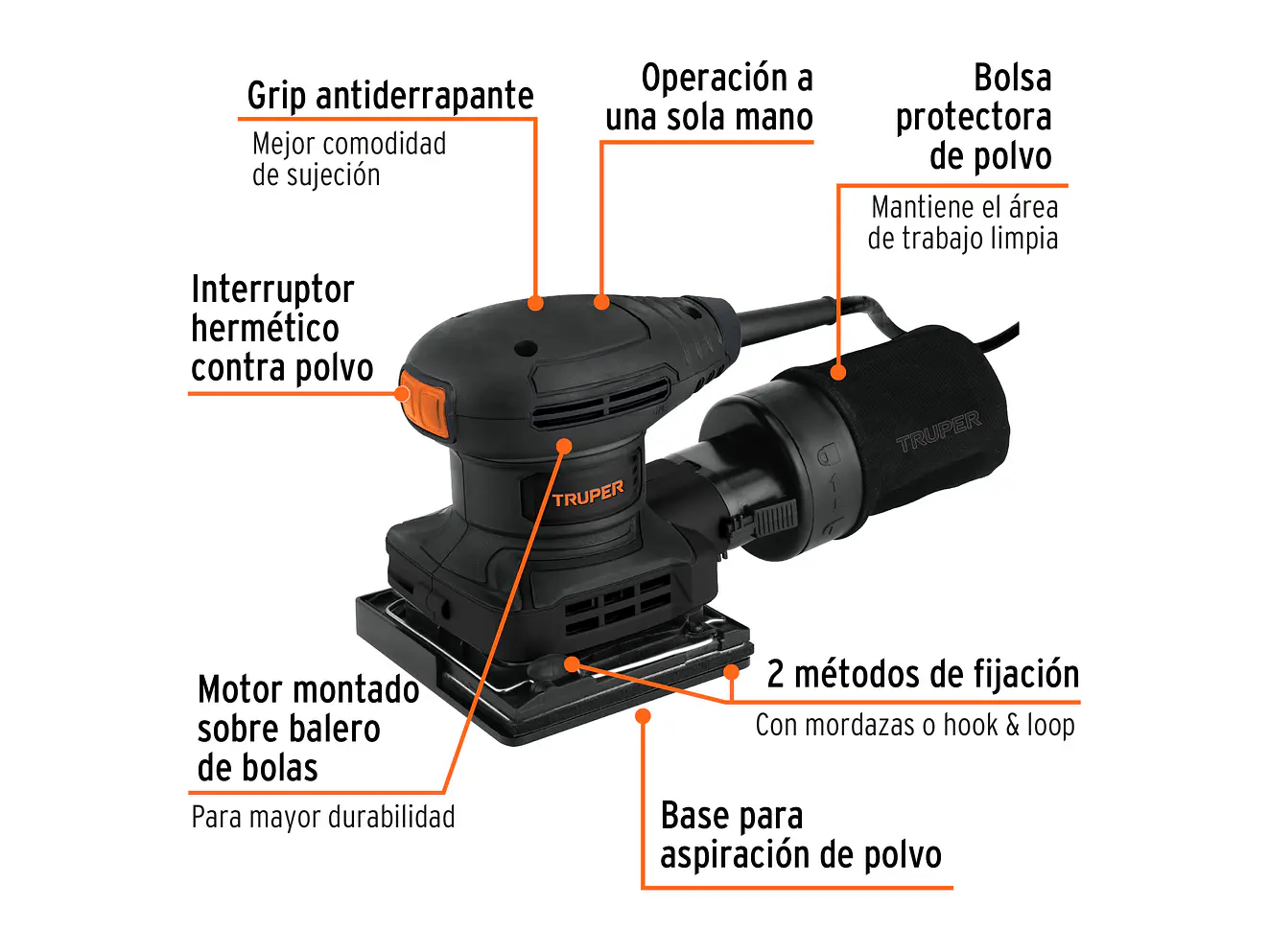 Lijadora Orbital Industrial Truper 103325, 1/4 Hoja, 300W - Foto 2 | aztools.co