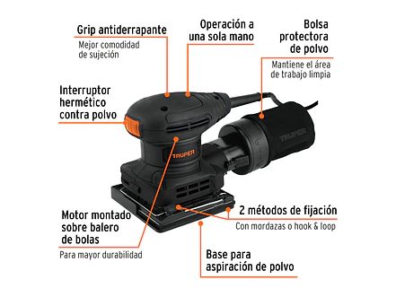 Lijadora Orbital Industrial Truper 103325, 1/4 Hoja, 300W - Foto 2 | aztools.co
