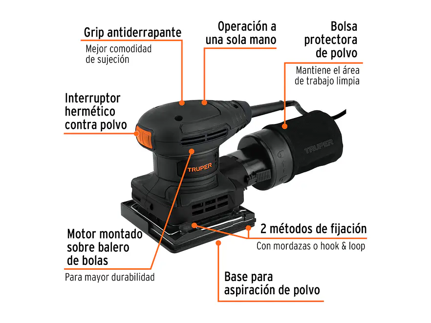 Lijadora Orbital Industrial Truper 103325, 1/4 Hoja, 300W - Foto 2 | aztools.co