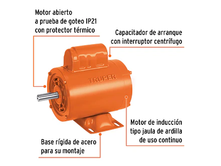 Motor Eléctrico Monofásico Truper 102308, 1/4 HP, Alta Velocidad - Foto 3 | aztools.co