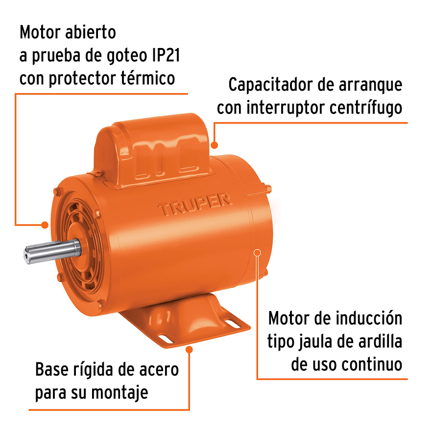 Motor Eléctrico Monofásico Truper 102308, 1/4 HP, Alta Velocidad - Foto 3 | aztools.co