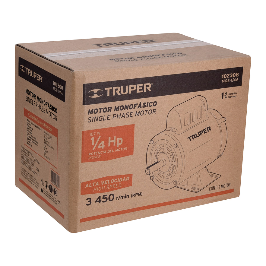 Motor Eléctrico Monofásico Truper 102308, 1/4 HP, Alta Velocidad - Foto 4 | aztools.co