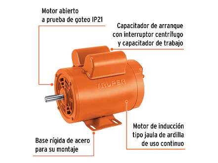 Motor Eléctrico Monofásico Truper 102306, 1 1/2 HP, Baja Velocidad - Foto 3 | aztools.co