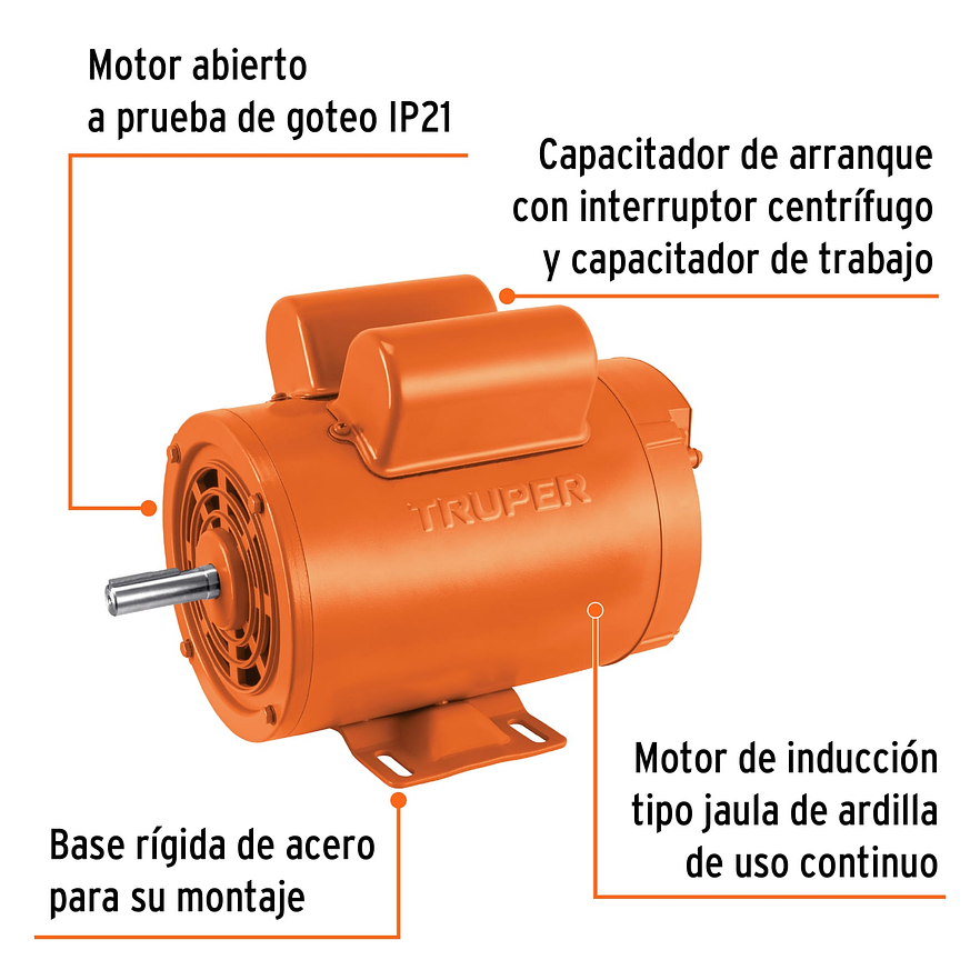 Motor Eléctrico Monofásico Truper 102306, 1 1/2 HP, Baja Velocidad - Foto 3 | aztools.co