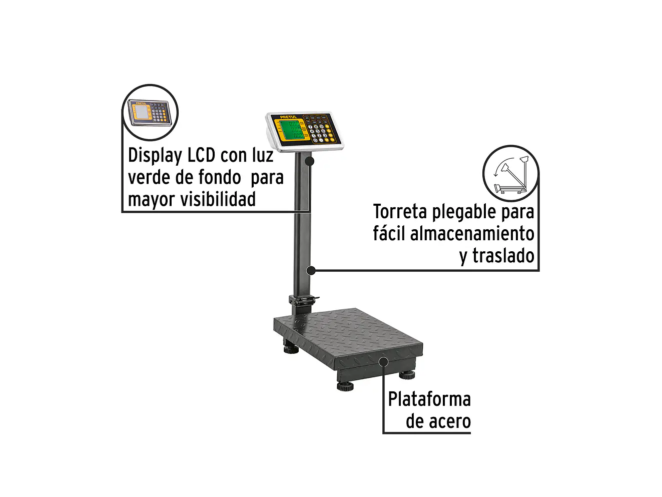 Báscula Electrónica de Plataforma Pretul 28461, Plegable, 100 kg - Foto 2 | aztools.co