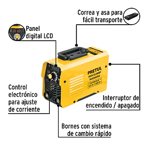 Mini Soldadora Inversora Pretul 29019, Serie 300, Bi-Voltaje, 130A