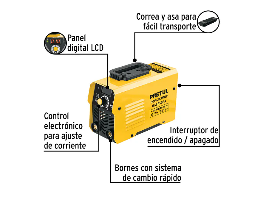 Mini Soldadora Inversora Pretul 29019, Serie 300, Bi-Voltaje, 130A - Foto 2 | aztools.co