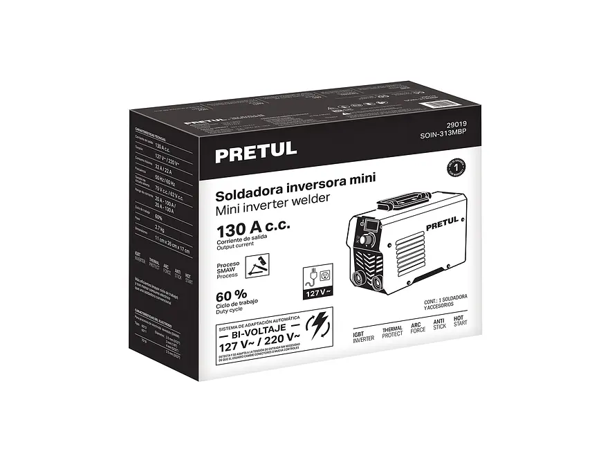 Mini Soldadora Inversora Pretul 29019, Serie 300, Bi-Voltaje, 130A - Foto 7 | aztools.co
